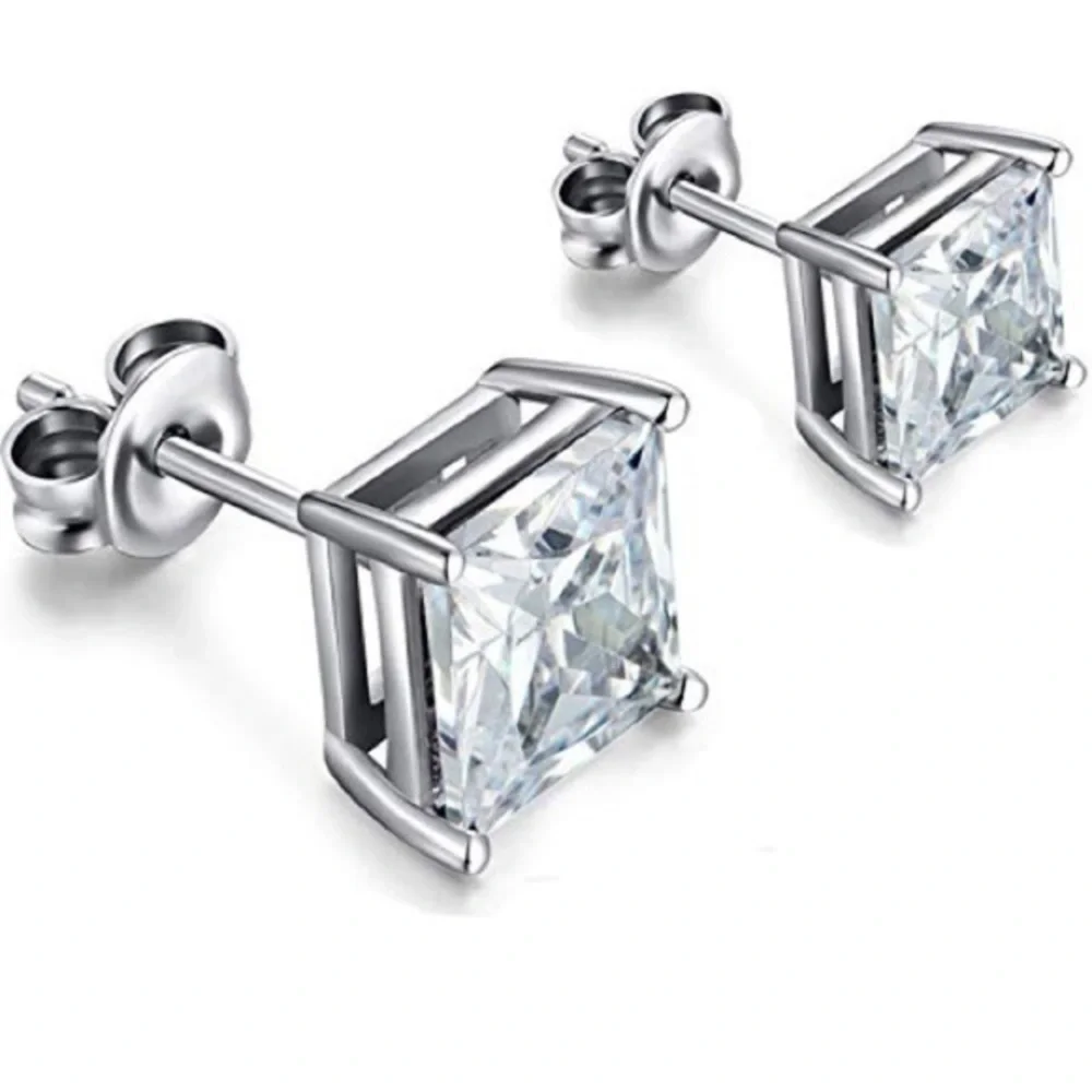 Renaissance 14k White Gold Princess Cut CZ Studs
